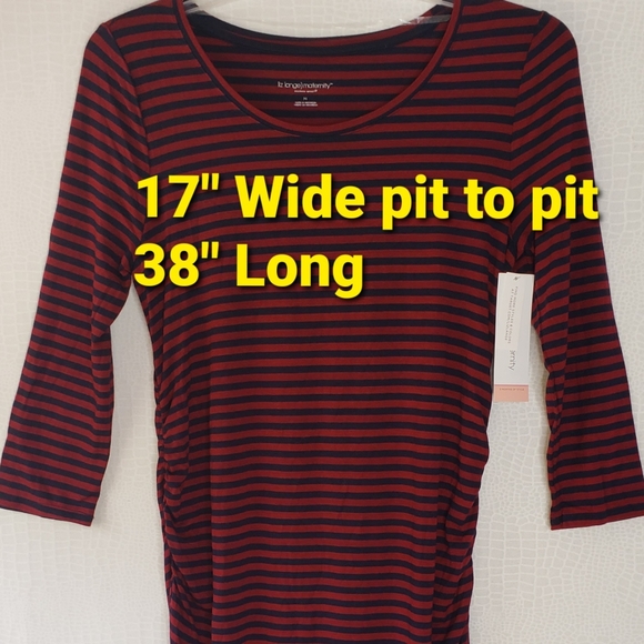 Liz Lange Maternity Dress Burgundy Navy Stretchy Knit Striped Size Medium NWT - Picture 6 of 9
